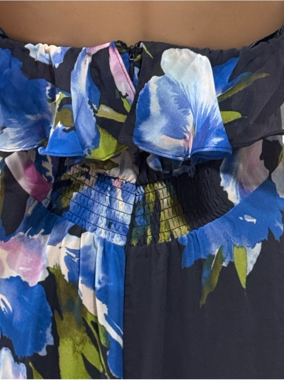 Eliza J Floral Chiffon Halter Maxi Dress Ruffle Neck Navy Multi Size 4 - Picture 7 of 13